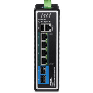 TRENDnet TI-BG62i 6-Port Gigabit Ethernet Switch, 4 Gigabit PoE++, 2 SFP slots, 12 Gbps switching capacity, DIN-rail mount